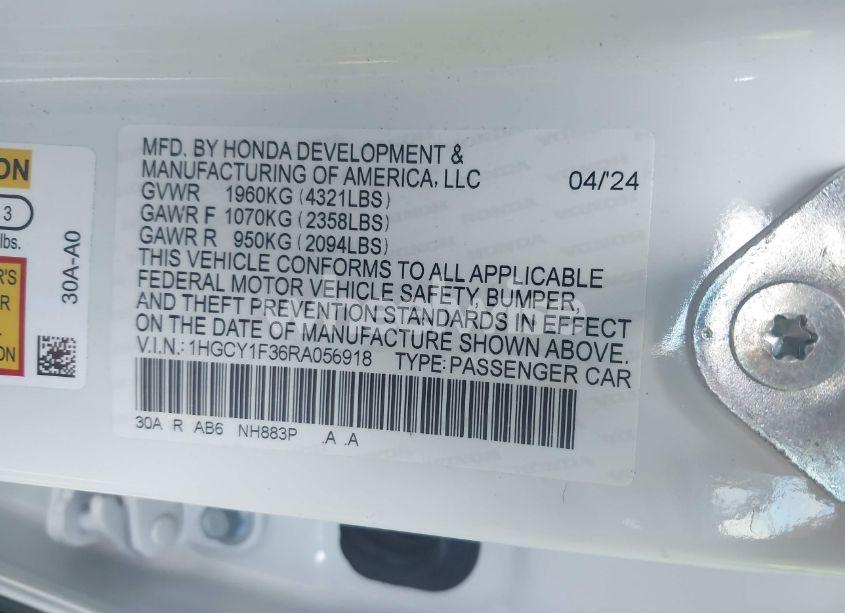 Photo 9 of 2024 Honda Accord EX (VIN 1HGCY1F36RA056918)