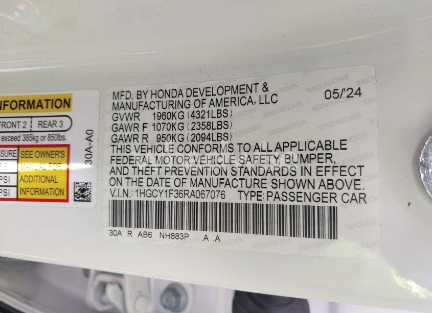 Photo 9 of 2024 Honda Accord EX (VIN 1HGCY1F36RA067076)