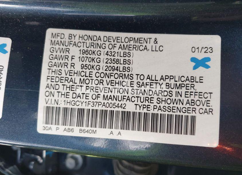 Photo 9 of 2023 Honda Accord EX (VIN 1HGCY1F37PA005442)
