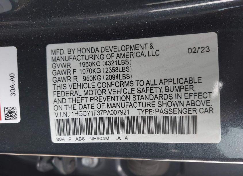 Photo 9 of 2023 Honda Accord EX (VIN 1HGCY1F37PA007921)