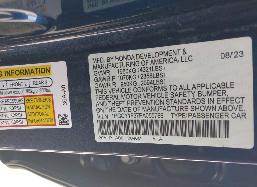 Photo 9 of 2023 Honda Accord EX (VIN 1HGCY1F37PA055788)
