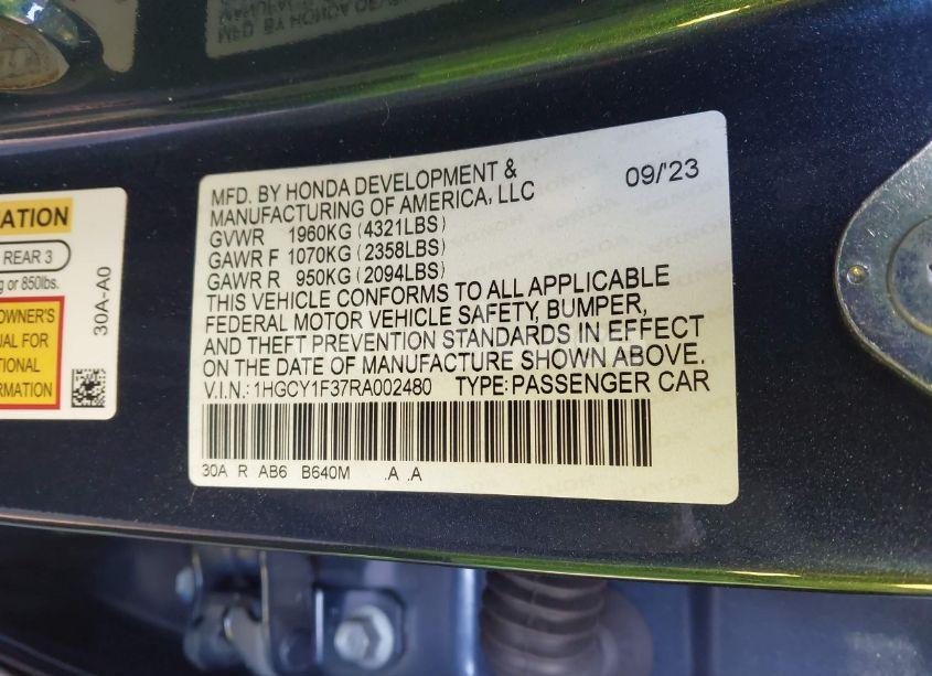 Photo 9 of 2024 Honda Accord EX (VIN 1HGCY1F37RA002480)