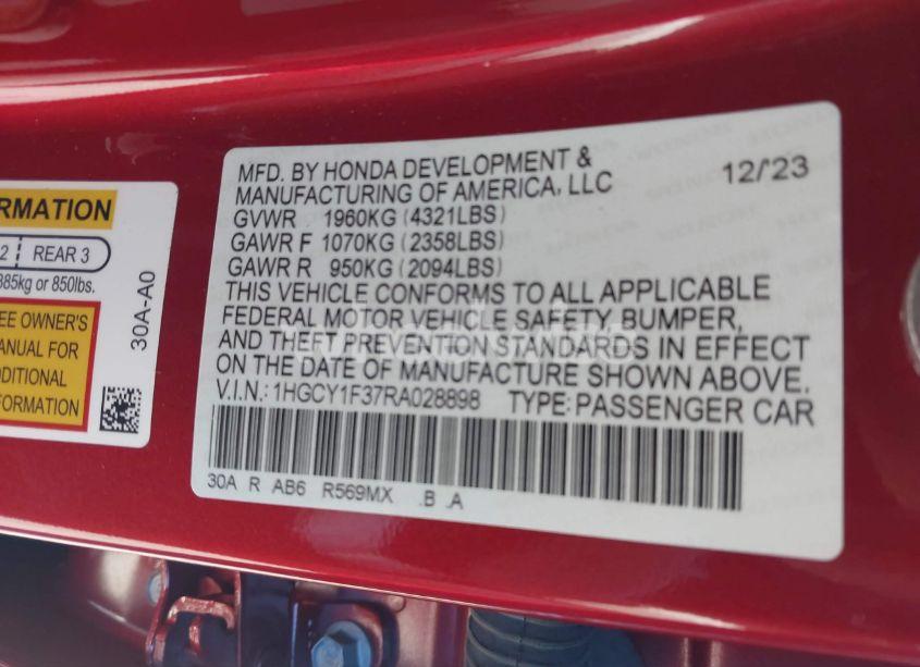 Photo 9 of 2024 Honda Accord EX (VIN 1HGCY1F37RA028898)