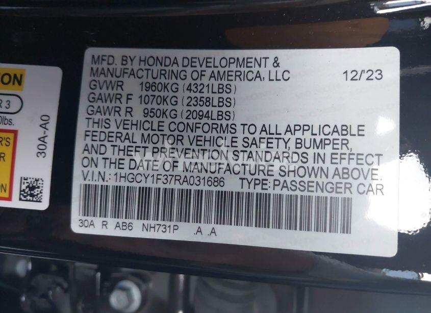 Photo 9 of 2024 Honda Accord EX (VIN 1HGCY1F37RA031686)