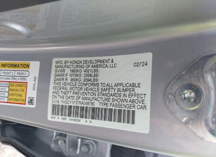 Photo 9 of 2024 Honda Accord EX (VIN 1HGCY1F37RA048780)