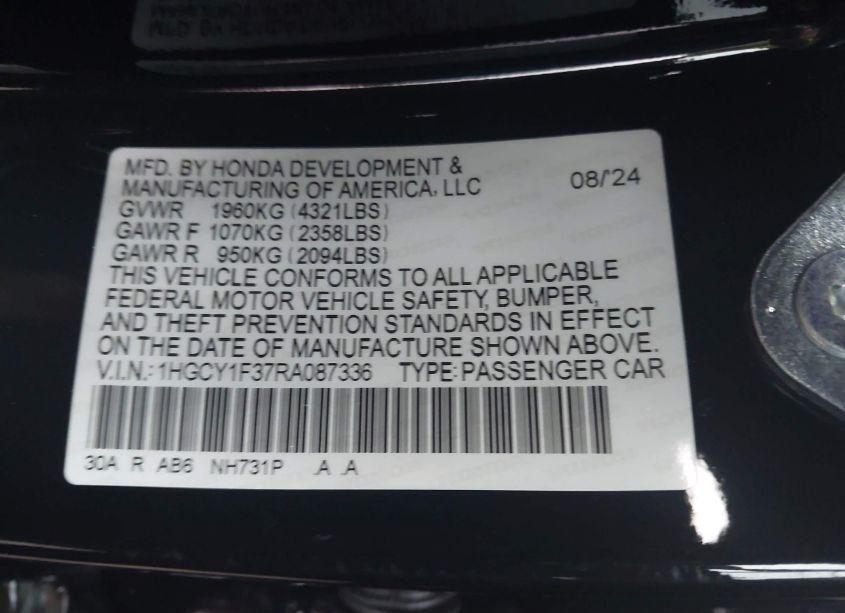 Photo 9 of 2024 Honda Accord EX (VIN 1HGCY1F37RA087336)