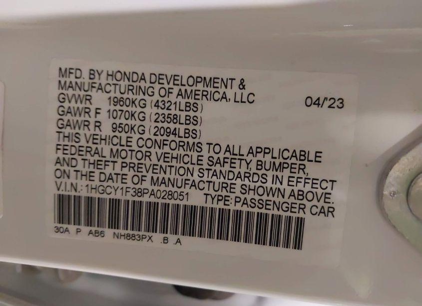 Photo 9 of 2023 Honda Accord EX (VIN 1HGCY1F38PA028051)