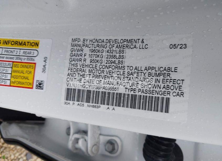 Photo 9 of 2023 Honda Accord EX (VIN 1HGCY1F38PA035551)