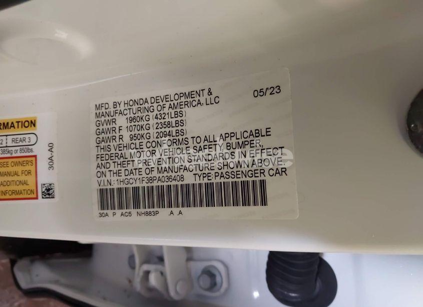 Photo 9 of 2023 Honda Accord EX (VIN 1HGCY1F38PA036408)