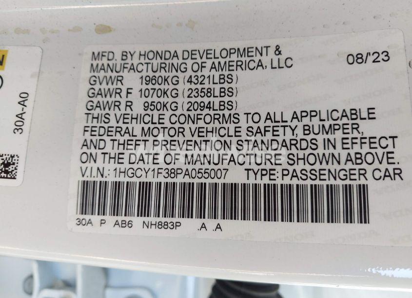 Photo 9 of 2023 Honda Accord EX (VIN 1HGCY1F38PA055007)