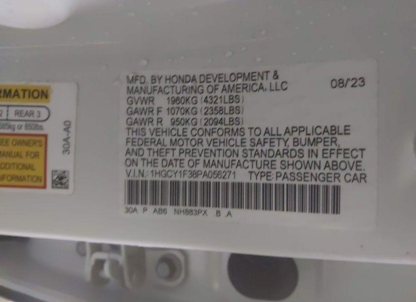 Photo 9 of 2023 Honda Accord EX (VIN 1HGCY1F38PA056271)