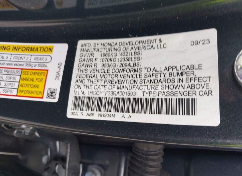 Photo 9 of 2024 Honda Accord EX (VIN 1HGCY1F38RA001693)