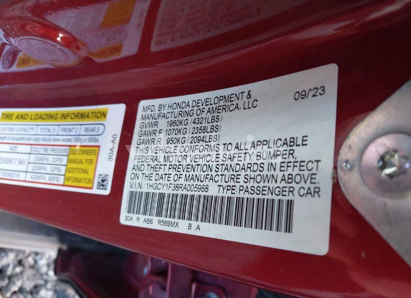 Photo 9 of 2024 Honda Accord EX (VIN 1HGCY1F38RA005968)