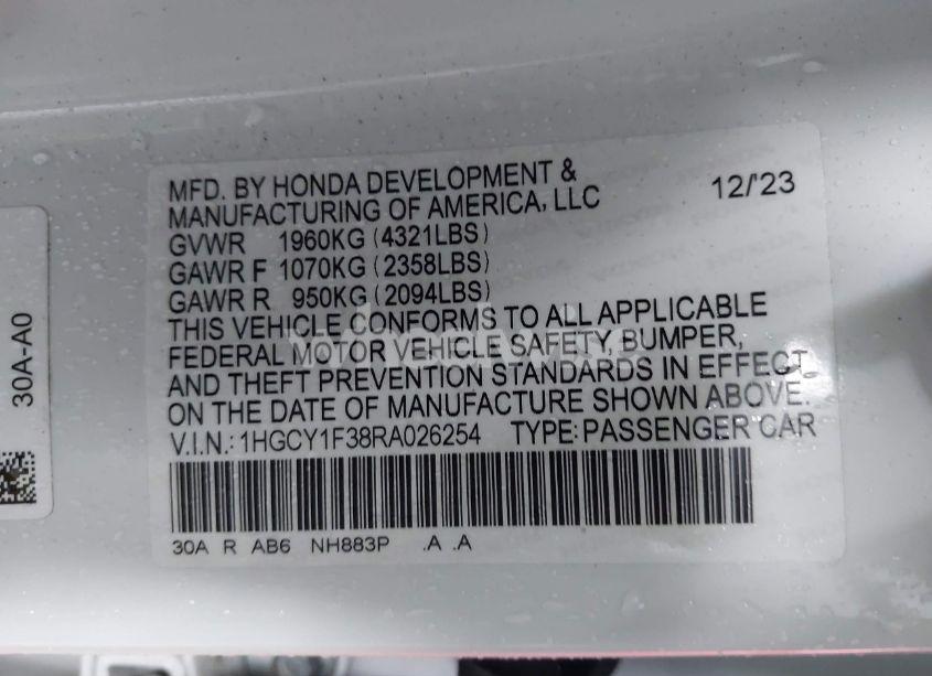 Photo 9 of 2024 Honda Accord EX (VIN 1HGCY1F38RA026254)