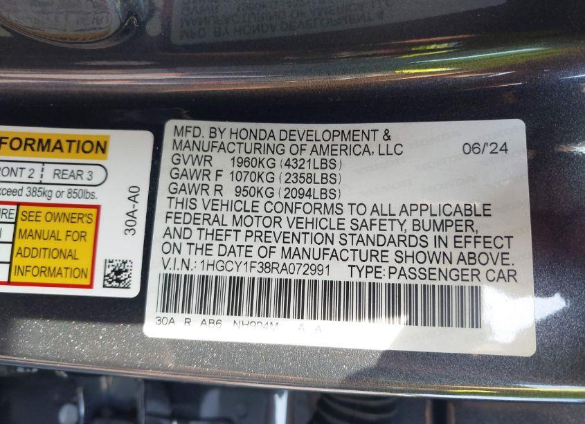 Photo 9 of 2024 Honda Accord EX (VIN 1HGCY1F38RA072991)