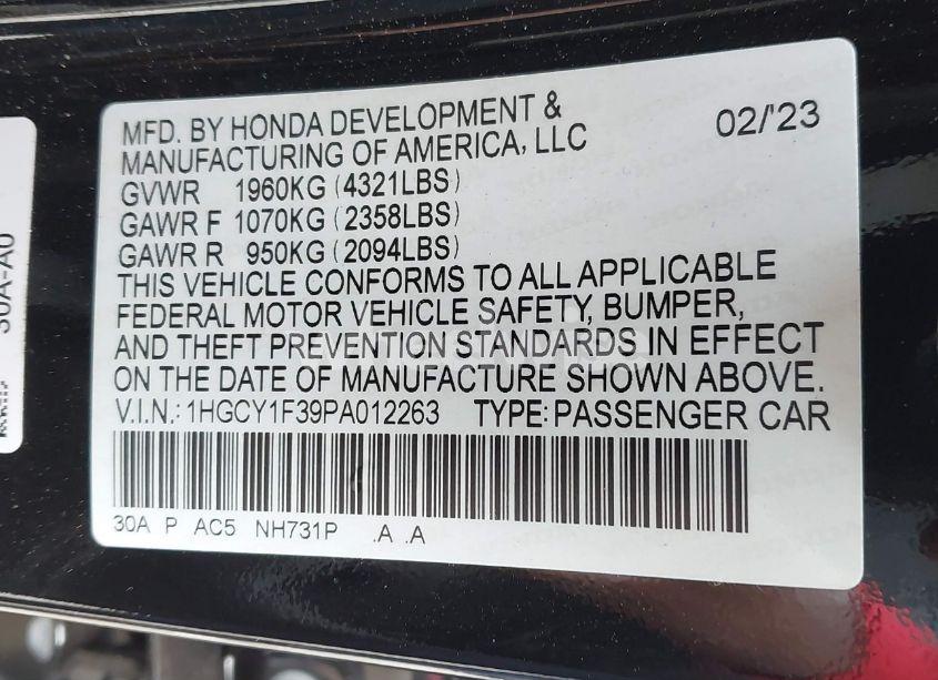 Photo 9 of 2023 Honda Accord EX (VIN 1HGCY1F39PA012263)