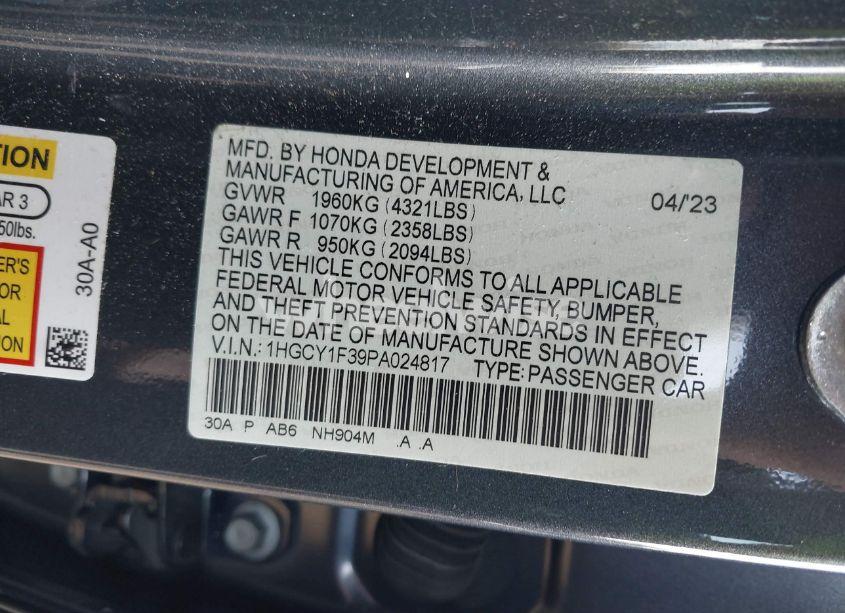 Photo 9 of 2023 Honda Accord EX (VIN 1HGCY1F39PA024817)