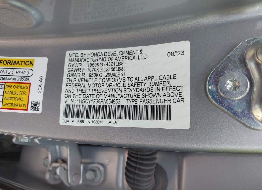 Photo 9 of 2023 Honda Accord EX (VIN 1HGCY1F39PA054853)