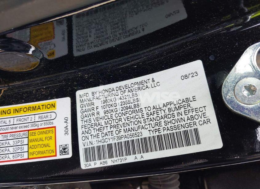 Photo 9 of 2023 Honda Accord EX (VIN 1HGCY1F39PA056523)
