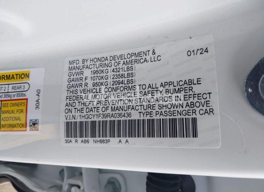 Photo 9 of 2024 Honda Accord EX (VIN 1HGCY1F39RA036436)