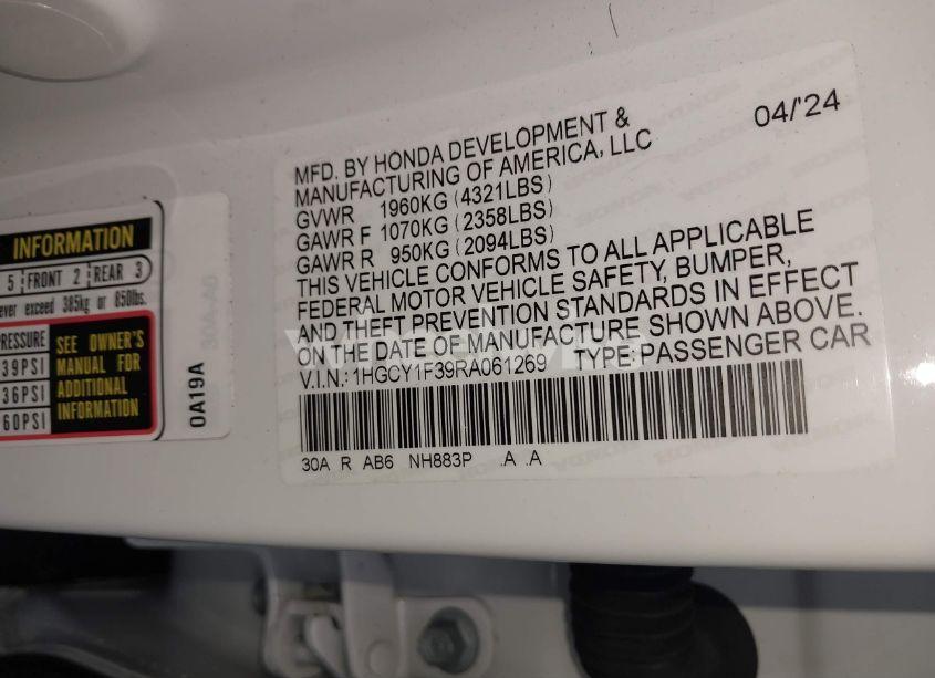 Photo 9 of 2024 Honda Accord EX (VIN 1HGCY1F39RA061269)