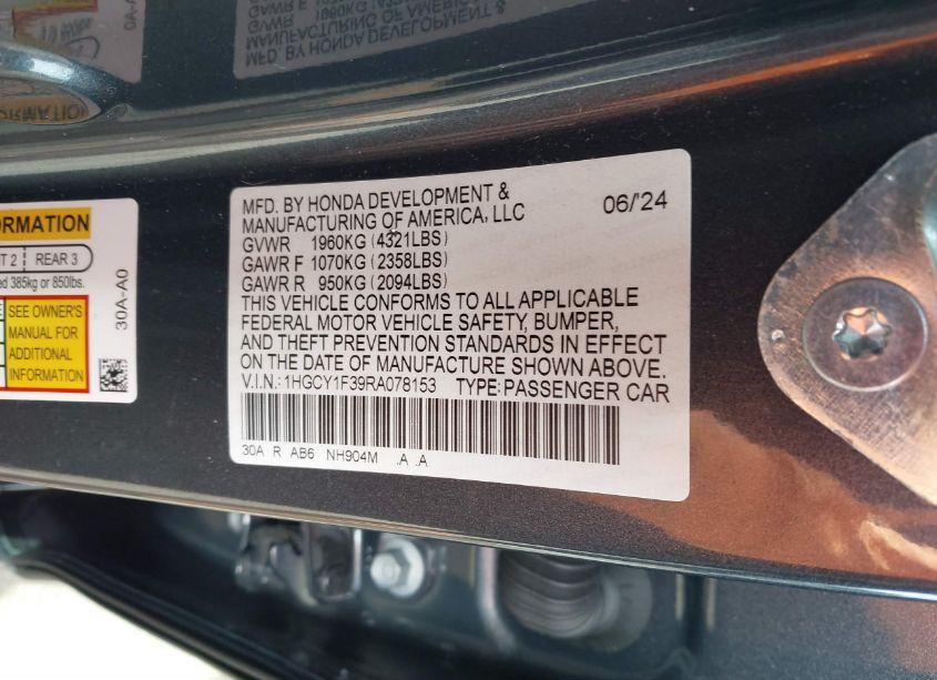 Photo 9 of 2024 Honda Accord EX (VIN 1HGCY1F39RA078153)