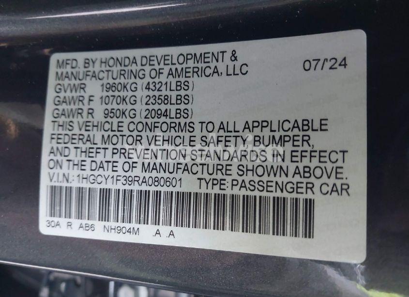 Photo 9 of 2024 Honda Accord EX (VIN 1HGCY1F39RA080601)