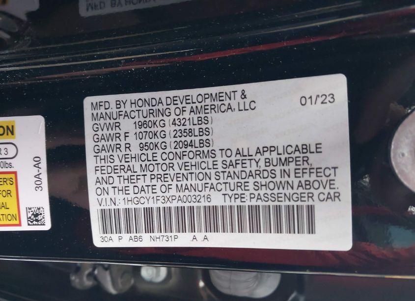 Photo 9 of 2023 Honda Accord EX (VIN 1HGCY1F3XPA003216)