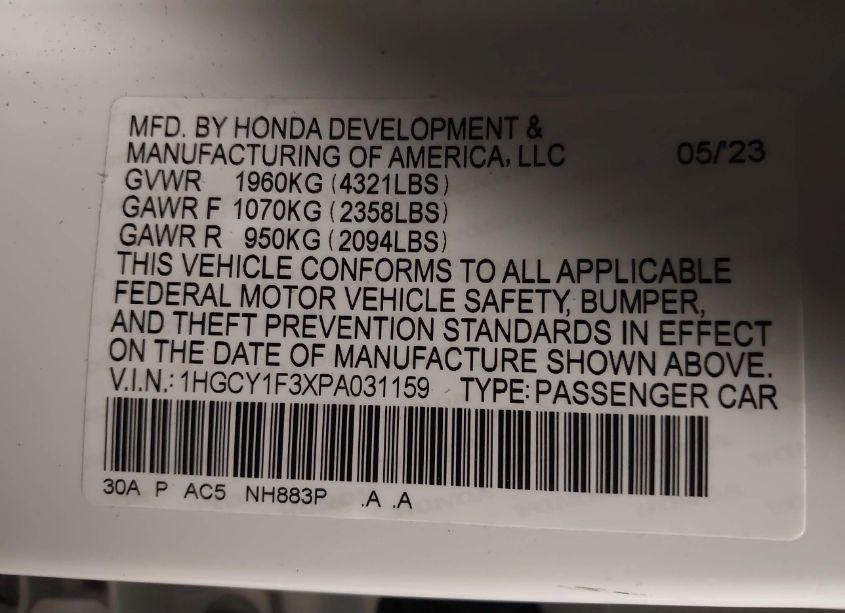 Photo 9 of 2023 Honda Accord EX (VIN 1HGCY1F3XPA031159)