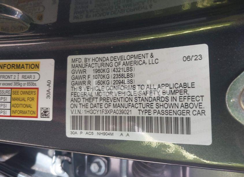Photo 9 of 2023 Honda Accord EX (VIN 1HGCY1F3XPA039021)