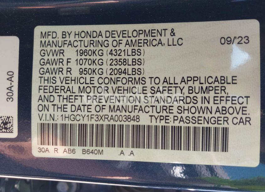 Photo 9 of 2024 Honda Accord EX (VIN 1HGCY1F3XRA003848)