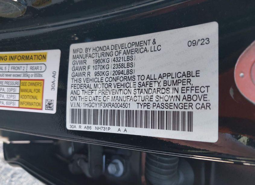 Photo 9 of 2024 Honda Accord EX (VIN 1HGCY1F3XRA004501)