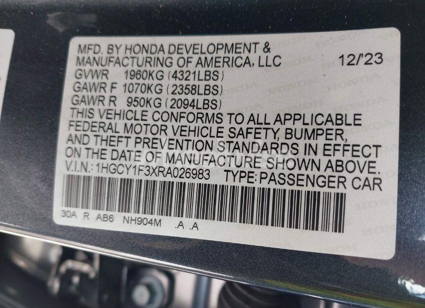 Photo 9 of 2024 Honda Accord EX (VIN 1HGCY1F3XRA026983)