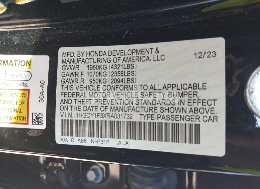 Photo 9 of 2024 Honda Accord EX (VIN 1HGCY1F3XRA031732)