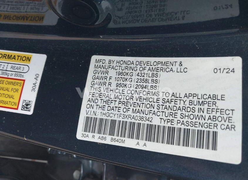 Photo 9 of 2024 Honda Accord EX (VIN 1HGCY1F3XRA038342)
