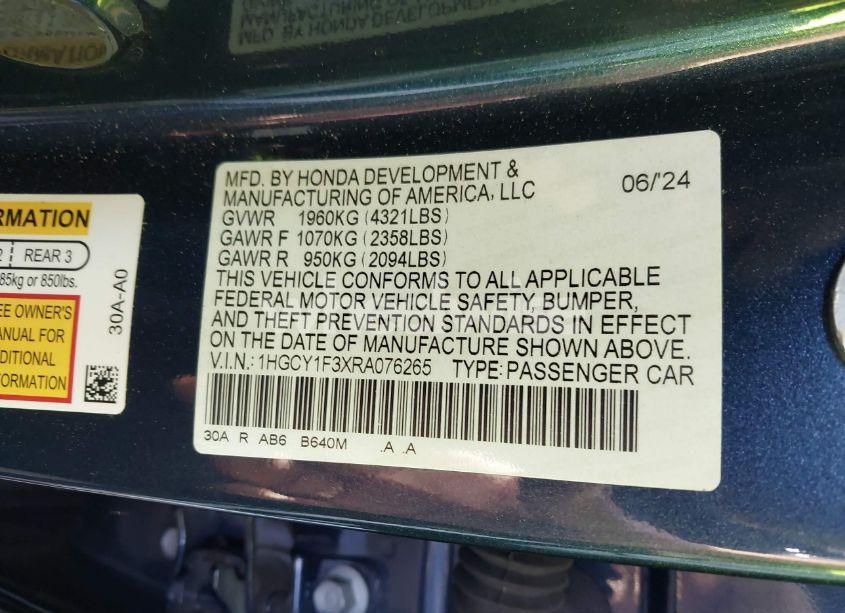 Photo 9 of 2024 Honda Accord EX (VIN 1HGCY1F3XRA076265)