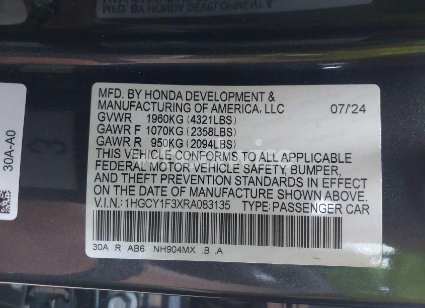 Photo 9 of 2024 Honda Accord EX (VIN 1HGCY1F3XRA083135)