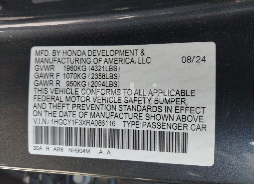 Photo 9 of 2024 Honda Accord EX (VIN 1HGCY1F3XRA086116)