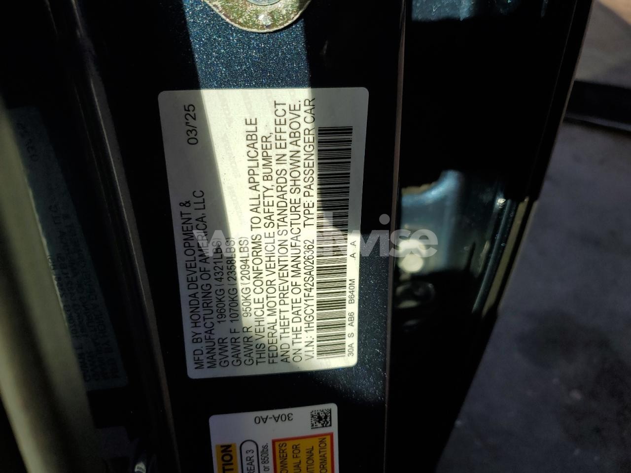 Photo 12 of 2025 HONDA ACCORD SE (VIN 1HGCY1F42SA026362)