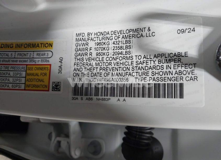 Photo 9 of 2025 Honda Accord SE (VIN 1HGCY1F49SA000356)