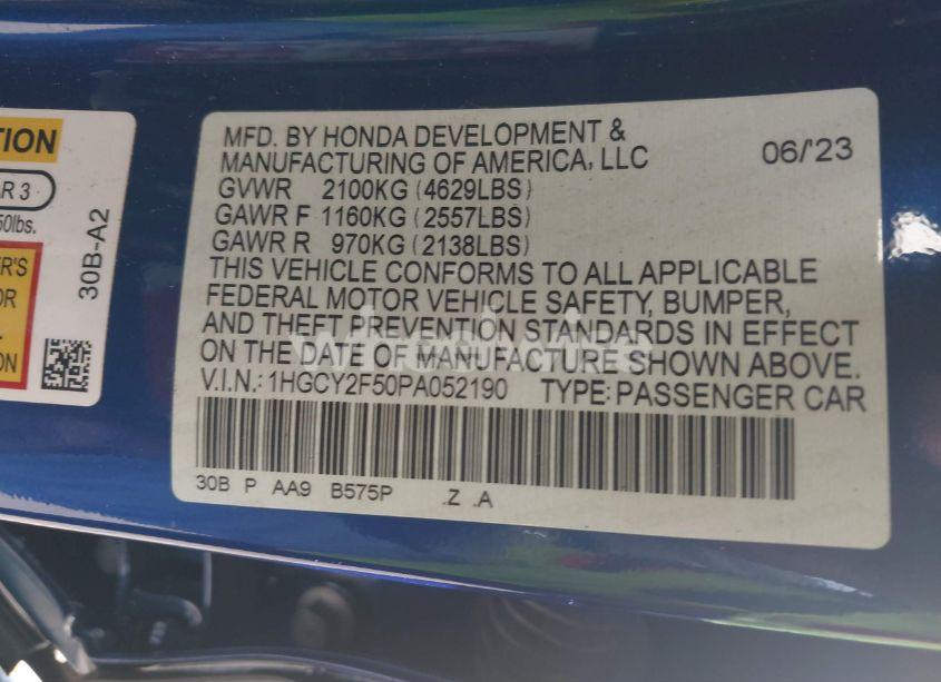 Photo 9 of 2023 Honda Accord HYBRID SPORT (VIN 1HGCY2F50PA052190)