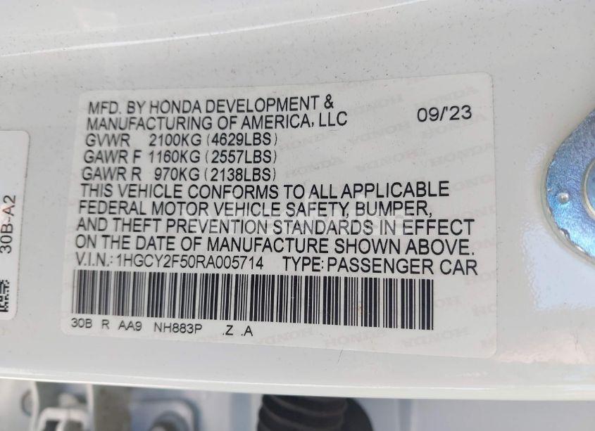 Photo 9 of 2024 Honda Accord HYBRID SPORT (VIN 1HGCY2F50RA005714)