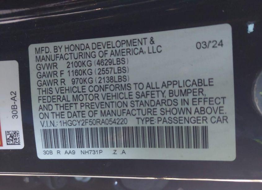 Photo 9 of 2024 Honda Accord HYBRID SPORT (VIN 1HGCY2F50RA054220)