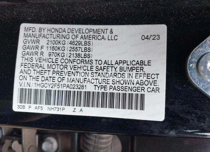 Photo 9 of 2023 Honda Accord HYBRID SPORT (VIN 1HGCY2F51PA023281)