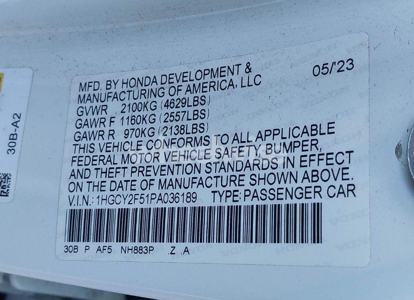 Photo 9 of 2023 Honda Accord HYBRID SPORT (VIN 1HGCY2F51PA036189)