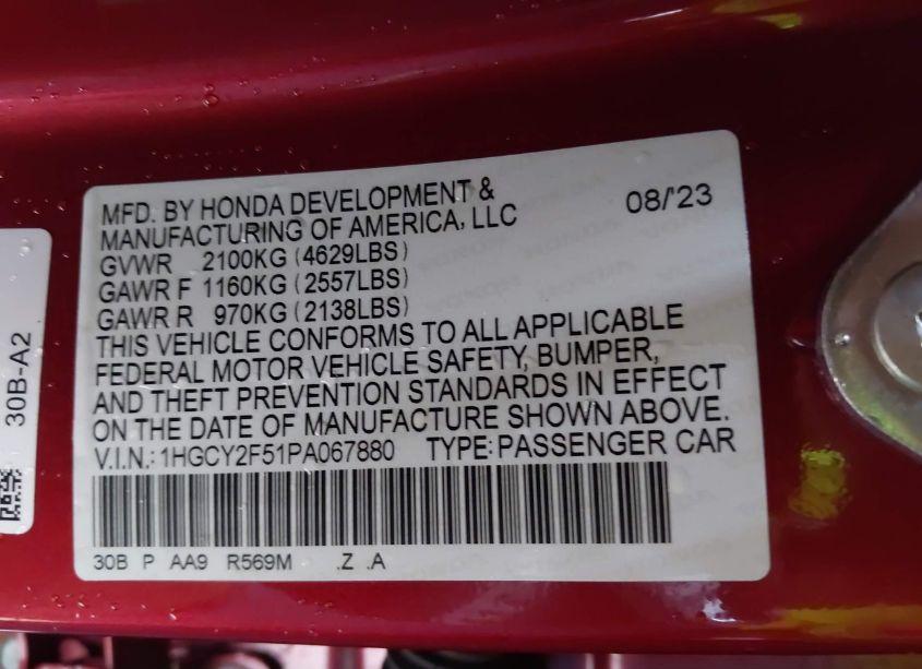 Photo 9 of 2023 Honda Accord HYBRID SPORT (VIN 1HGCY2F51PA067880)