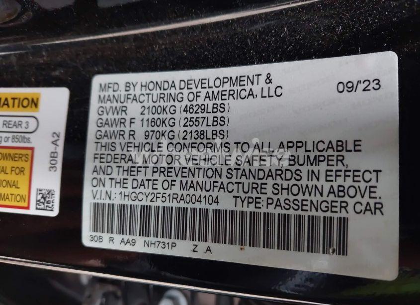Photo 9 of 2024 Honda Accord HYBRID SPORT (VIN 1HGCY2F51RA004104)