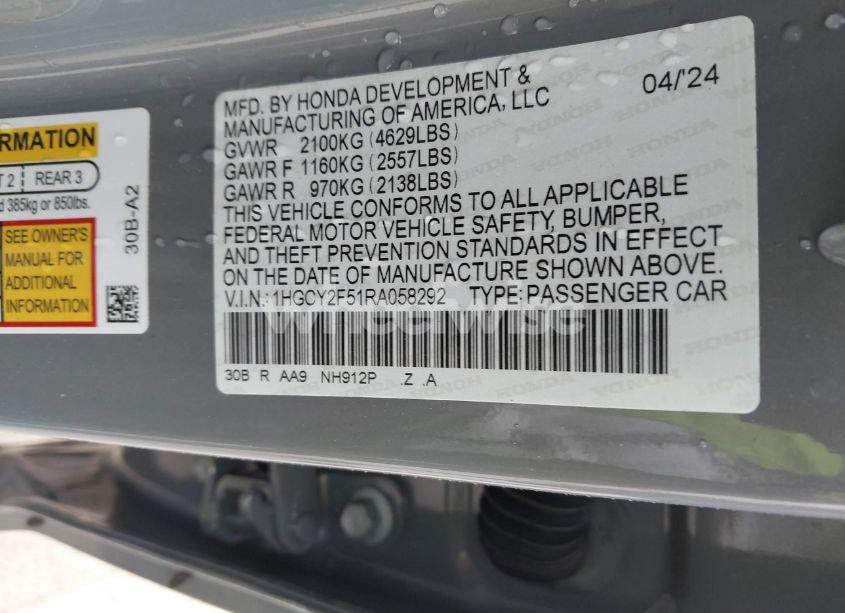 Photo 9 of 2024 Honda Accord HYBRID SPORT (VIN 1HGCY2F51RA058292)