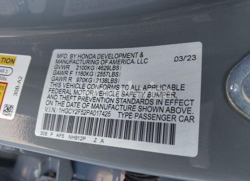 Photo 9 of 2023 Honda Accord HYBRID SPORT (VIN 1HGCY2F52PA017425)