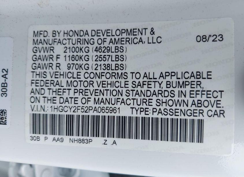 Photo 9 of 2023 Honda Accord HYBRID SPORT (VIN 1HGCY2F52PA065961)